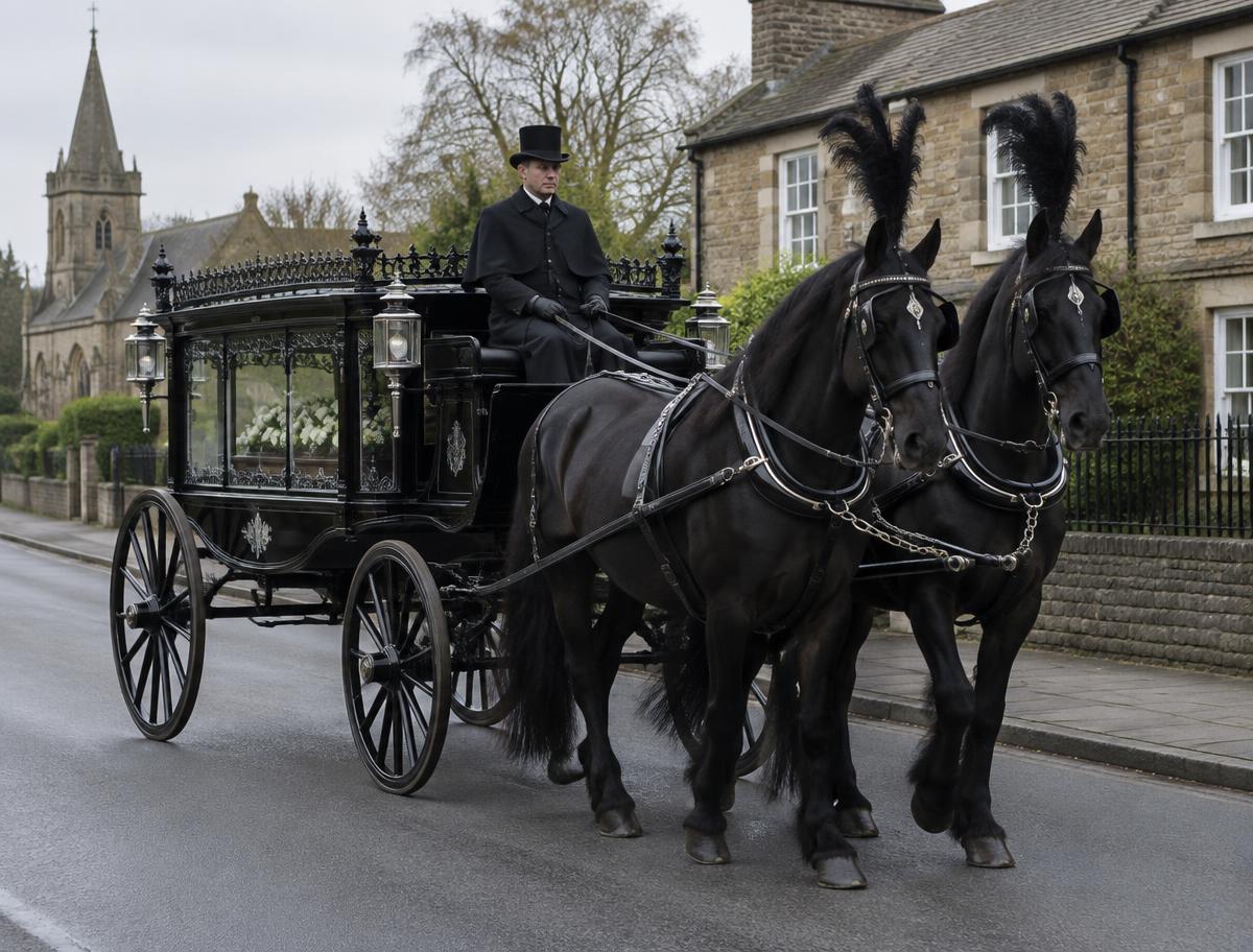 Victorian horse-drawn funeral carriage